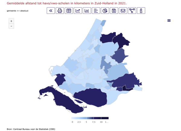 kaart afstand tot havo/vwo-scholen